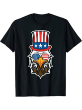 Bald Eagle Uncle Sam Hat American Flag 4th of July Patriotic T-Shirt 180G 100% Cotton Printed Round Neck Short-Sleeve T-Shirt, Gifts for Men Dad Husband Grandpa, S-XXXL, Black