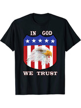 In God We Trust Faith Patriotic USA Bald Eagle T-Shirt 180G 100% Cotton Printed Round Neck Short-Sleeve T-Shirt, Gifts for Men Dad Husband Grandpa, S-XXXL, Black