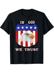 In God We Trust Faith Patriotic USA Bald Eagle T-Shirt 180G 100% Cotton Printed Round Neck Short-Sleeve T-Shirt, Gifts for Men Dad Husband Grandpa, S-XXXL, Black