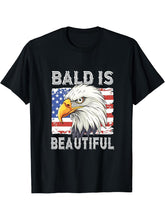 Bald Is Beautiful 4th of July Independence Day Bald Eagle T-Shirt 180G 100% Cotton Printed Round Neck Short-Sleeve T-Shirt, Gifts for Men Dad Husband Grandpa, S-XXXL, Black