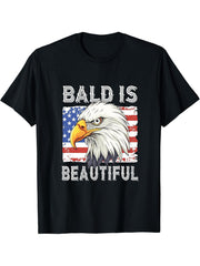 Bald Is Beautiful 4th of July Independence Day Bald Eagle T-Shirt 180G 100% Cotton Printed Round Neck Short-Sleeve T-Shirt, Gifts for Men Dad Husband Grandpa, S-XXXL, Black