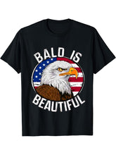 Bald Is Beautiful America 4th of July Independence Day Eagle T-Shirt 180G 100% Cotton Printed Round Neck Short-Sleeve T-Shirt, Gifts for Men Dad Husband Grandpa, S-XXXL, Black