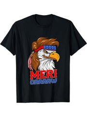 Bald Eagle Americaw 4th of July Patriotic USA American Flag T-Shirt 180G 100% Cotton Printed Round Neck Short-Sleeve T-Shirt, Gifts for Men Dad Husband Grandpa, S-XXXL, Black