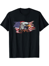 Bald-Eagle Proud Patriotic American Flag Fourth 4Th Of July T-Shirt 180G 100% Cotton Printed Round Neck Short-Sleeve T-Shirt, Gifts for Men Dad Husband Grandpa, S-XXXL, Black