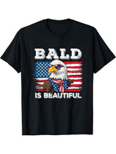 Bald Is Beautiful Eagle 4th Of July Independence Day T-Shirt 180G 100% Cotton Printed Round Neck Short-Sleeve T-Shirt, Gifts for Men Dad Husband Grandpa, S-XXXL, Black