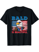 Bald Is Beautiful Eagle 4th Of July Independence Day T-Shirt 180G 100% Cotton Printed Round Neck Short-Sleeve T-Shirt, Gifts for Men Dad Husband Grandpa, S-XXXL, Black