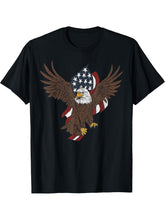 Bald Eagle With U.S. Flag Patriotic Eagle Illustration T-Shirt 180G 100% Cotton Printed Round Neck Short-Sleeve T-Shirt, Gifts for Men Dad Husband Grandpa, S-XXXL, Black