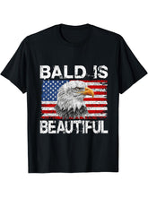 Bald Is Beautiful 4th of July Independence Day Bald Eagle T-Shirt 180G 100% Cotton Printed Round Neck Short-Sleeve T-Shirt, Gifts for Men Dad Husband Grandpa, S-XXXL, Black