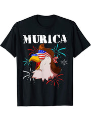 Bald Eagle Mullet Murica 4th of July American Flag USA Men T-Shirt 180G 100% Cotton Printed Round Neck Short-Sleeve T-Shirt, Gifts for Men Dad Husband Grandpa, S-XXXL, Black