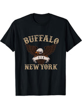 Buffalo New York USA Bald Eagle T-Shirt 180G 100% Cotton Printed Round Neck Short-Sleeve T-Shirt, Gifts for Men Dad Husband Grandpa, S-XXXL, Black