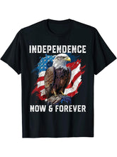 Independence Now And Forever American Bald Eagle America T-Shirt 180G 100% Cotton Printed Round Neck Short-Sleeve T-Shirt, Gifts for Men Dad Husband Grandpa, S-XXXL, Black