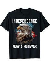 Independence Now And Forever American Bald Eagle America T-Shirt 180G 100% Cotton Printed Round Neck Short-Sleeve T-Shirt, Gifts for Men Dad Husband Grandpa, S-XXXL, Black