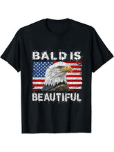 Bald Is Beautiful 4th of July Independence Day Bald Eagle T-Shirt 180G 100% Cotton Printed Round Neck Short-Sleeve T-Shirt, Gifts for Men Dad Husband Grandpa, S-XXXL, Black