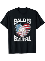 Bald Is Beautiful 4th of July Independence Day America Eagle T-Shirt 180G 100% Cotton Printed Round Neck Short-Sleeve T-Shirt, Gifts for Men Dad Husband Grandpa, S-XXXL, Black