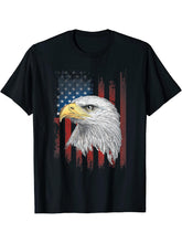 Bald Eagle American Flag T-Shirt USA Cool July 4th 180G 100% Cotton Printed Round Neck Short-Sleeve T-Shirt, Gifts for Men Dad Husband Grandpa, S-XXXL, Black