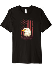 Eagle Flag Red Bald Eagle American Patriotic Premium T-Shirt 180G 100% Cotton Printed Round Neck Short-Sleeve T-Shirt, Gifts for Men Dad Husband Grandpa, S-XXXL, Black
