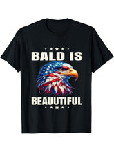Bald Is Beautiful 4th of July Independence Day Bald Eagle T-Shirt 180G 100% Cotton Printed Round Neck Short-Sleeve T-Shirt, Gifts for Men Dad Husband Grandpa, S-XXXL, Black