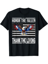 Honor The Fallen Thank The Living Memorial Day Bald Eagle US T-Shirt 180G 100% Cotton Printed Round Neck Short-Sleeve T-Shirt, Gifts for Men Dad Husband Grandpa, S-XXXL, Black