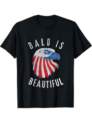 Bald is Beautiful American Bald Eagle 4th of July Patriotic T-Shirt 180G 100% Cotton Printed Round Neck Short-Sleeve T-Shirt, Gifts for Men Dad Husband Grandpa, S-XXXL, Black