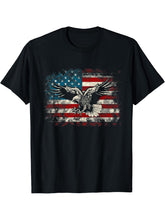 Bald Eagle American Flag USA Vintage 4th of July Patriotic T-Shirt 180G 100% Cotton Printed Round Neck Short-Sleeve T-Shirt, Gifts for Men Dad Husband Grandpa, S-XXXL, Black
