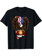 4th of July Bald Eagle American Flag Patriotic Firefighter T-Shirt 180G 100% Cotton Printed Round Neck Short-Sleeve T-Shirt, Gifts for Men Dad Husband Grandpa, S-XXXL, Black