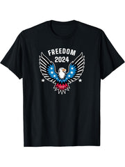 Freedom 2024 American Bald Eagle USA Flag Novelty T-Shirt 180G 100% Cotton Printed Round Neck Short-Sleeve T-Shirt, Gifts for Men Dad Husband Grandpa, S-XXXL, Black