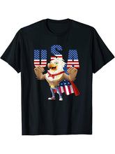 4th of July Shirt Bald Eagle Hero US Flag T-Shirt 180G 100% Cotton Printed Round Neck Short-Sleeve T-Shirt, Gifts for Men Dad Husband Grandpa, S-XXXL, Black