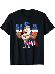 4th of July Shirt Bald Eagle Hero US Flag T-Shirt 180G 100% Cotton Printed Round Neck Short-Sleeve T-Shirt, Gifts for Men Dad Husband Grandpa, S-XXXL, Black