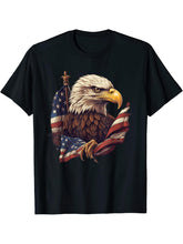 In God We Trust Patriotic Bald Eagle & American Flag T-Shirt 180G 100% Cotton Printed Round Neck Short-Sleeve T-Shirt, Gifts for Men Dad Husband Grandpa, S-XXXL, Black
