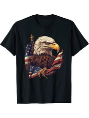 In God We Trust Patriotic Bald Eagle & American Flag T-Shirt 180G 100% Cotton Printed Round Neck Short-Sleeve T-Shirt, Gifts for Men Dad Husband Grandpa, S-XXXL, Black
