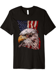 American National Symbol Bald Eagle Bird Patriotic Flag Premium T-Shirt 180G 100% Cotton Printed Round Neck Short-Sleeve T-Shirt, Gifts for Men Dad Husband Grandpa, S-XXXL, Black