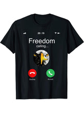 Freedom Calling Bald Eagle Incoming Call Funny 4th of July T-Shirt 180G 100% Cotton Printed Round Neck Short-Sleeve T-Shirt, Gifts for Men Dad Husband Grandpa, S-XXXL, Black