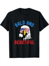 Bald and Beautiful Funny Fourth of July Patriotic bald eagle T-Shirt 180G 100% Cotton Printed Round Neck Short-Sleeve T-Shirt, Gifts for Men Dad Husband Grandpa, S-XXXL, Black