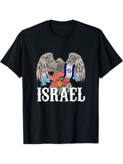 Bald Eagle Israel T-Shirt 180G 100% Cotton Printed Round Neck Short-Sleeve T-Shirt, Gifts for Men Dad Husband Grandpa, S-XXXL, Black