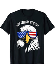Got Stars In My Eyes Bald Eagle American Flag 4th Of July T-Shirt 180G 100% Cotton Printed Round Neck Short-Sleeve T-Shirt, Gifts for Men Dad Husband Grandpa, S-XXXL, Black