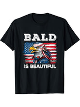 Bald Is Beautiful Eagle 4th July Independence Day T-Shirt 180G 100% Cotton Printed Round Neck Short-Sleeve T-Shirt, Gifts for Men Dad Husband Grandpa, S-XXXL, Black