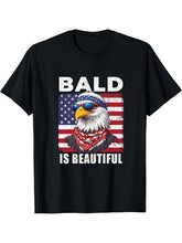 Bald Is Beautiful Eagle 4th July Independence Day T-Shirt 180G 100% Cotton Printed Round Neck Short-Sleeve T-Shirt, Gifts for Men Dad Husband Grandpa, S-XXXL, Black