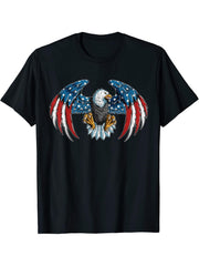 Bird Of Prey America Flag Eagle Bald Eagle Bird Of Prey T-Shirt 180G 100% Cotton Printed Round Neck Short-Sleeve T-Shirt, Gifts for Men Dad Husband Grandpa, S-XXXL, Black