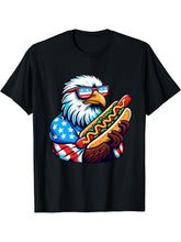 4th Of July Bald Eagle Hotdog American Flag Patriotic T-Shirt 180G 100% Cotton Printed Round Neck Short-Sleeve T-Shirt, Gifts for Men Dad Husband Grandpa, S-XXXL, Black