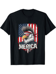 America Bald Eagle USA Patriotic Fourth of July Distressed T-Shirt 180G 100% Cotton Printed Round Neck Short-Sleeve T-Shirt, Gifts for Men Dad Husband Grandpa, S-XXXL, Black
