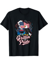 4th of July Patriotic Bald Eagle Grilling Pride Flag USA T-Shirt 180G 100% Cotton Printed Round Neck Short-Sleeve T-Shirt, Gifts for Men Dad Husband Grandpa, S-XXXL, Black