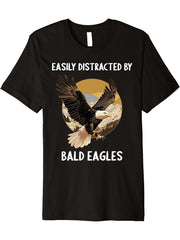 Easily distracted by Bald Eagles Bald Eagle Premium T-Shirt 180G 100% Cotton Printed Round Neck Short-Sleeve T-Shirt, Gifts for Men Dad Husband Grandpa, S-XXXL, Black
