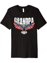 Grandpa Vintage USA Flag Bald Eagle Patriotic 4th of July Premium T-Shirt 180G 100% Cotton Printed Round Neck Short-Sleeve T-Shirt, Gifts for Men Dad Husband Grandpa, S-XXXL, Black
