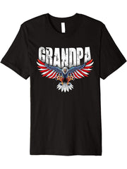 Grandpa Vintage USA Flag Bald Eagle Patriotic 4th of July Premium T-Shirt 180G 100% Cotton Printed Round Neck Short-Sleeve T-Shirt, Gifts for Men Dad Husband Grandpa, S-XXXL, Black