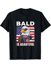 Bald Is Beautiful Eagle 4th Of July Independence Day T-Shirt 180G 100% Cotton Printed Round Neck Short-Sleeve T-Shirt, Gifts for Men Dad Husband Grandpa, S-XXXL, Black