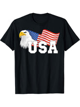 4th Of July Merica USA Flag Bald Eagle Patriotic Veteran T-Shirt 180G 100% Cotton Printed Round Neck Short-Sleeve T-Shirt, Gifts for Men Dad Husband Grandpa, S-XXXL, Black