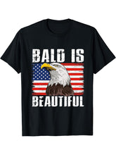 Bald Is Beautiful 4th Of July Independence Day Funny Eagle T-Shirt 180G 100% Cotton Printed Round Neck Short-Sleeve T-Shirt, Gifts for Men Dad Husband Grandpa, S-XXXL, Black