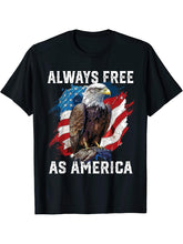 Always Free as America American Bald Eagle USA Flag T-Shirt 180G 100% Cotton Printed Round Neck Short-Sleeve T-Shirt, Gifts for Men Dad Husband Grandpa, S-XXXL, Black