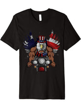 American Flag Muscular Bald Eagle Bike Flexing Uncle Sam Premium T-Shirt 180G 100% Cotton Printed Round Neck Short-Sleeve T-Shirt, Gifts for Men Dad Husband Grandpa, S-XXXL, Black