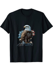 American Flag I USA I Patriotic American Bald Eagle T-Shirt 180G 100% Cotton Printed Round Neck Short-Sleeve T-Shirt, Gifts for Men Dad Husband Grandpa, S-XXXL, Black